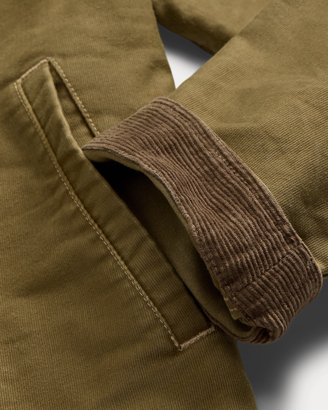 Corduroy-Collar Cotton Deck Jacket | Khaki Drab