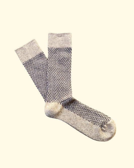 Wool Herringbone Crew Sock | Beige