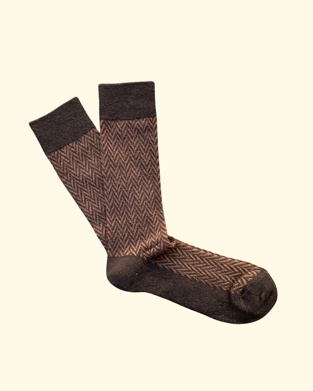 Wool Herringbone Crew Sock | Brown