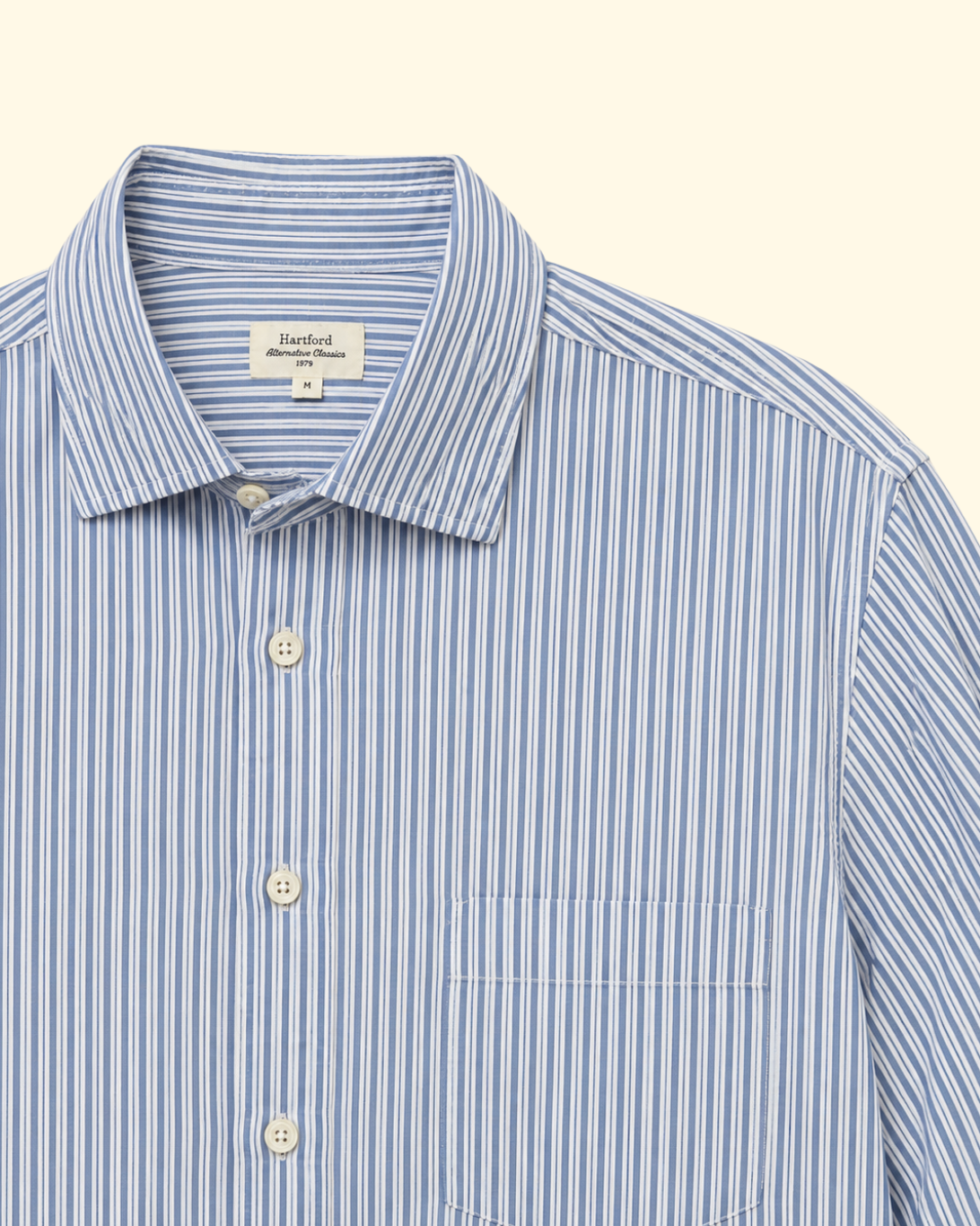 Paul Slubby Stripe Shirt | White & Blue