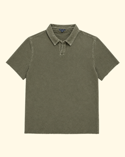 S/S Slub Open Polo | Army Green Pigment