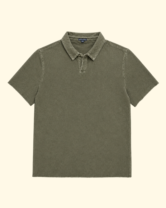S/S Slub Open Polo | Army Green Pigment