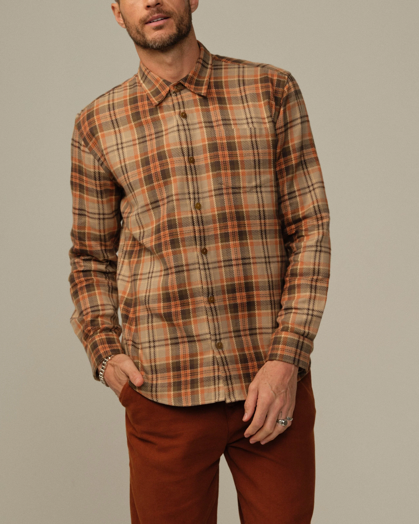 Dobby Flannel | Orange Plaid