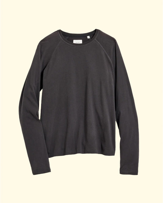 Long Sleeve Sueded Cotton Crew | Black