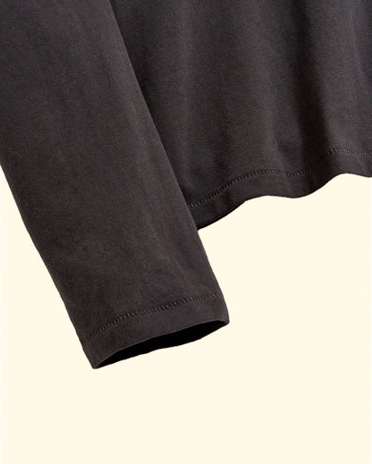 Long Sleeve Sueded Cotton Crew | Black