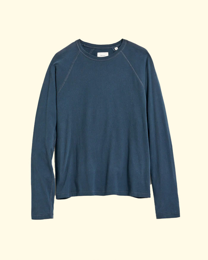 Long Sleeve Sueded Cotton Crew | Carbon Blue