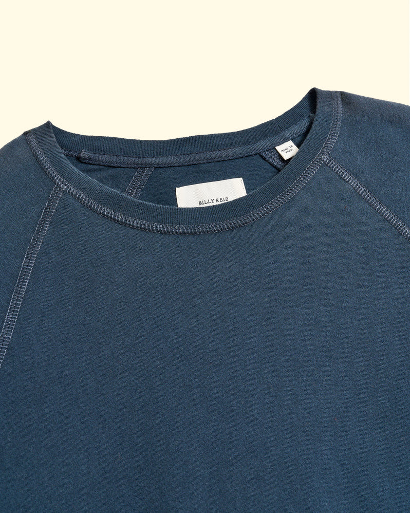 Long Sleeve Sueded Cotton Crew | Carbon Blue