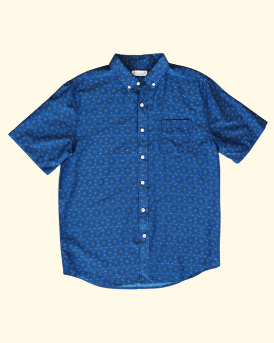 S/S Cotton Silk Shirt | Blue Flower