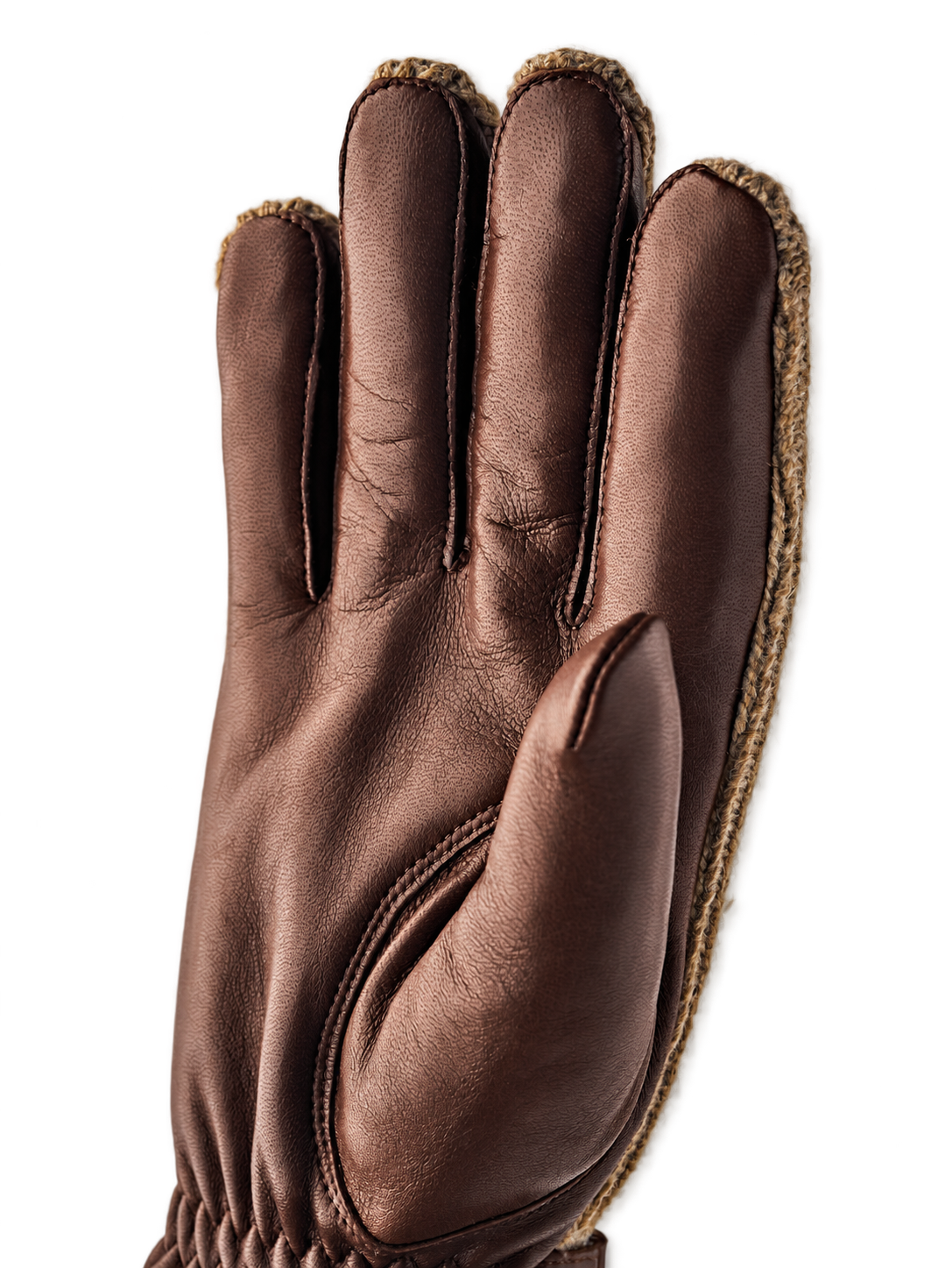 Hestra Christopher light brown palm detail, AI-edited background