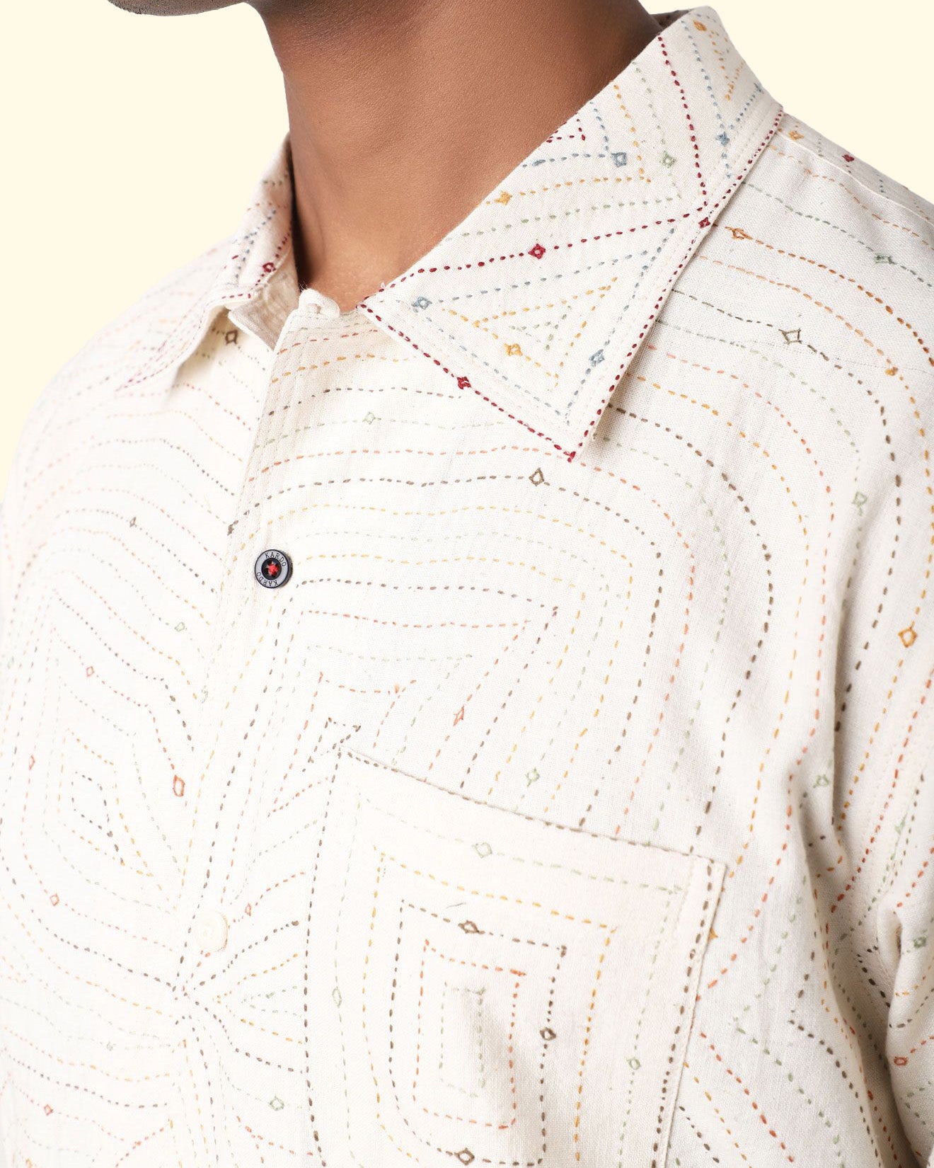 Lamar SS Shirt | White Rabari Kantha Embroidery