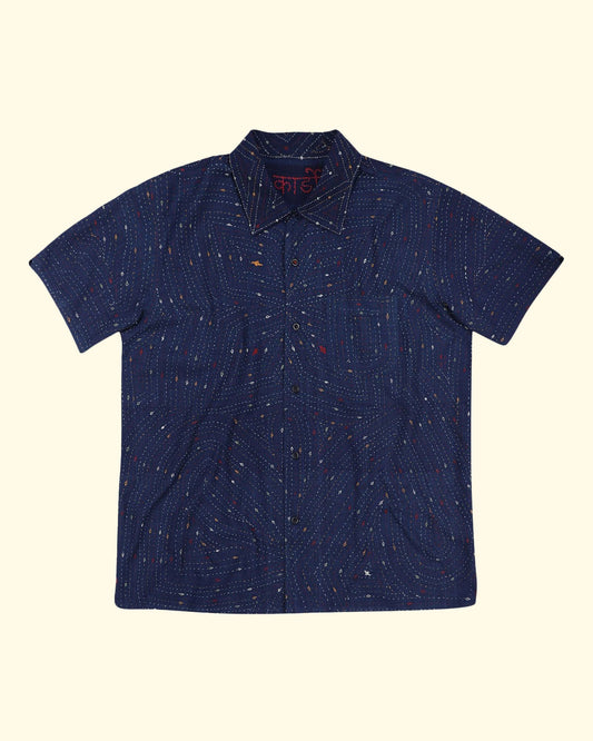 Lamar SS Shirt | Blue Rabari Kantha Embroidery